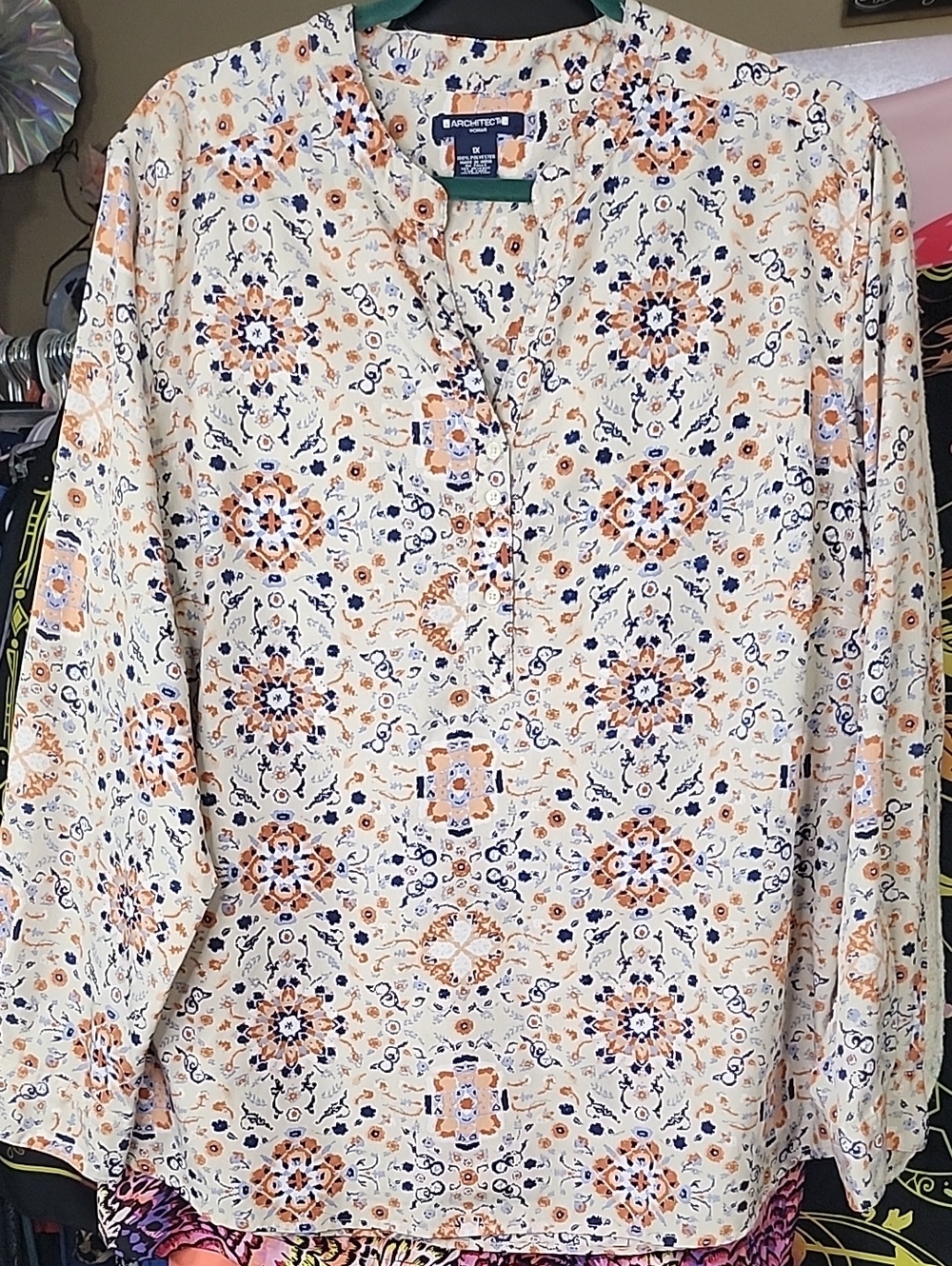 Architect Cream Tunic with Navy and Peach Medallion Print 25ptp
